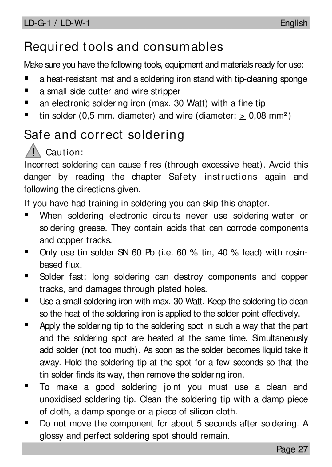 Motorola LD-W-1 manual Required tools and consumables, Safe and correct soldering 