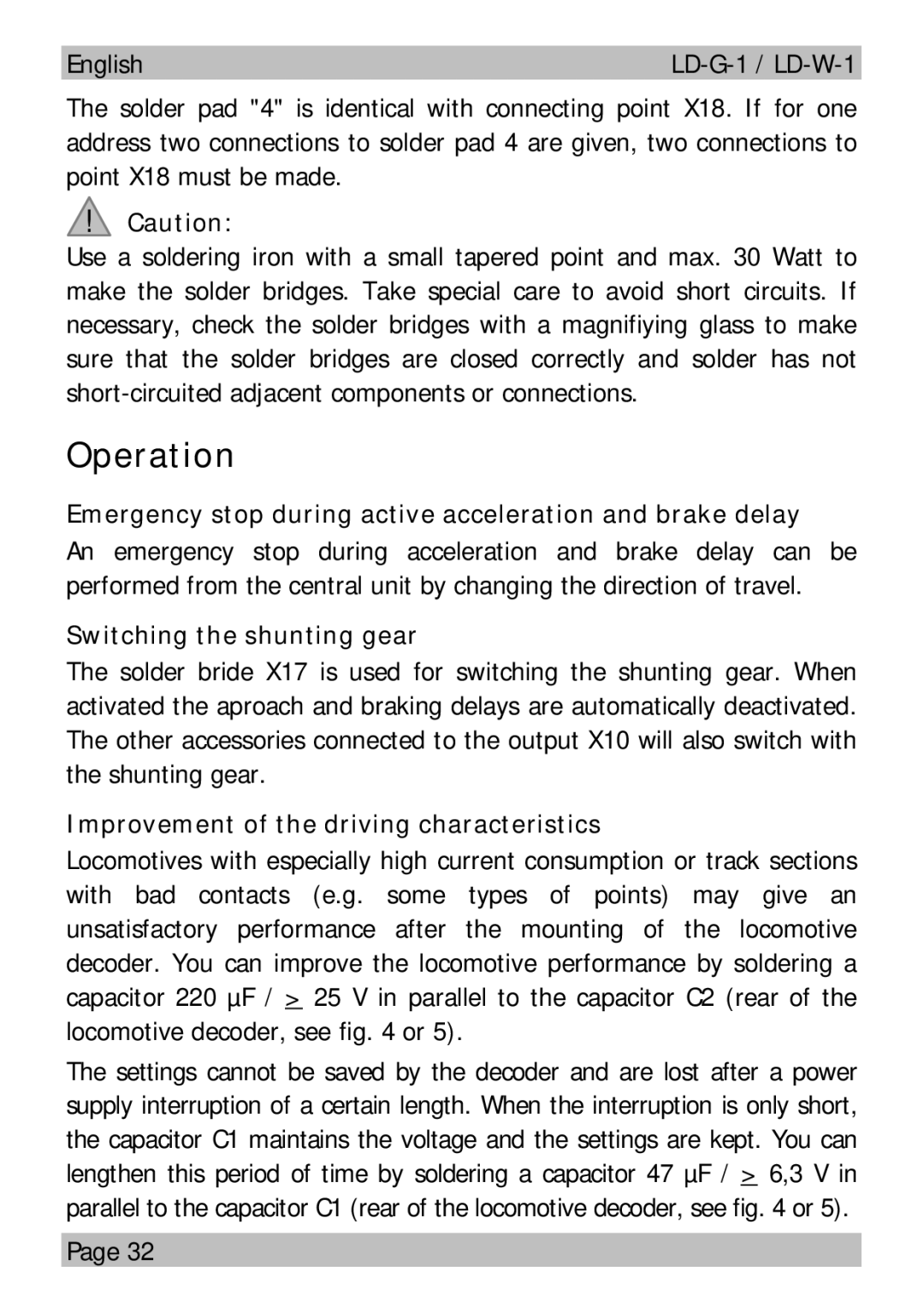 Motorola LD-W-1 manual Operation, Emergency stop during active acceleration and brake delay, Switching the shunting gear 