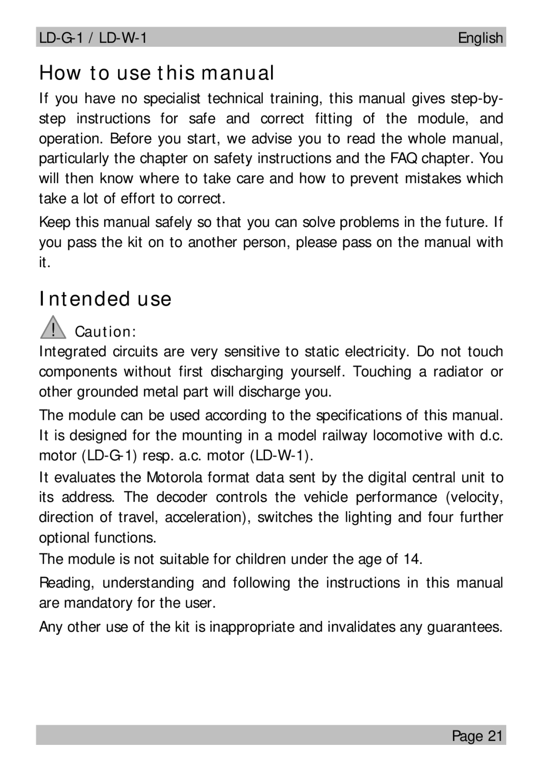 Motorola LD-W-1 How to use this manual, Intended use 