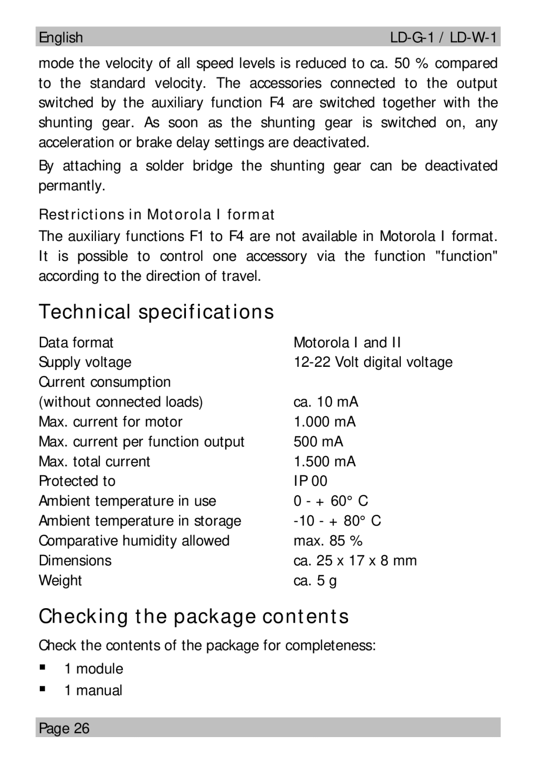 Motorola LD-W-1 manual Technical specifications, Checking the package contents 