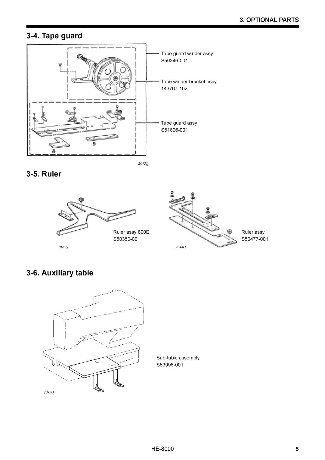 Motorola LH4-B800E, HE-8000 I instruction manual Tape guard, Ruler, Auxiliary table 