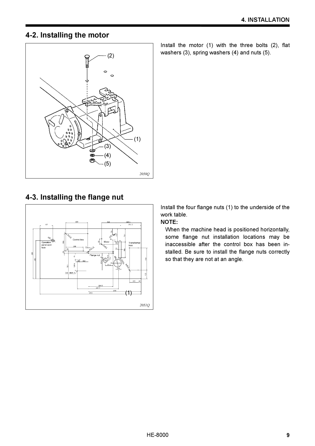 Motorola HE-8000 I, LH4-B800E instruction manual Installing the motor, Installing the flange nut 