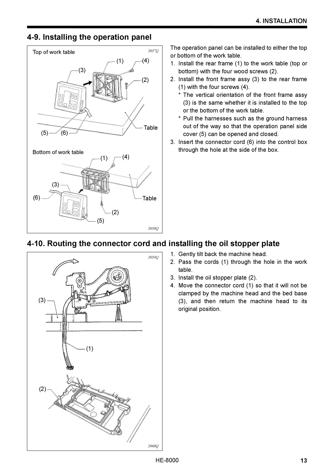 Motorola LH4-B800E, HE-8000 I instruction manual Installing the operation panel 