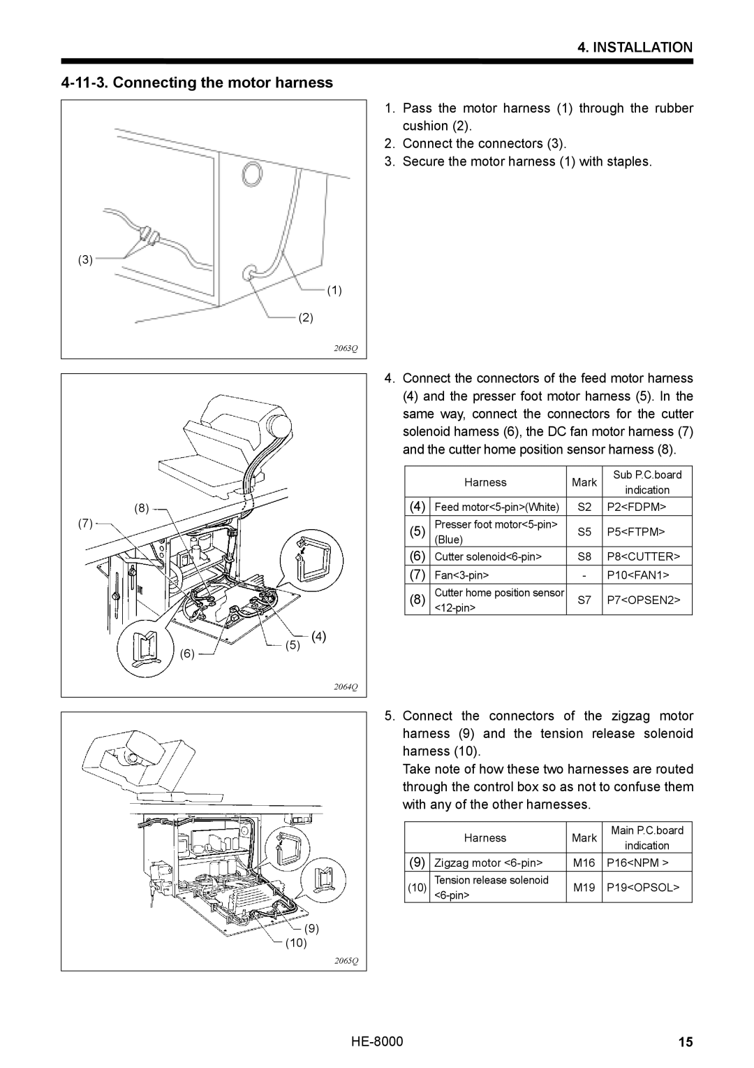 Motorola HE-8000 I, LH4-B800E Connecting the motor harness, Connect the connectors of the feed motor harness 