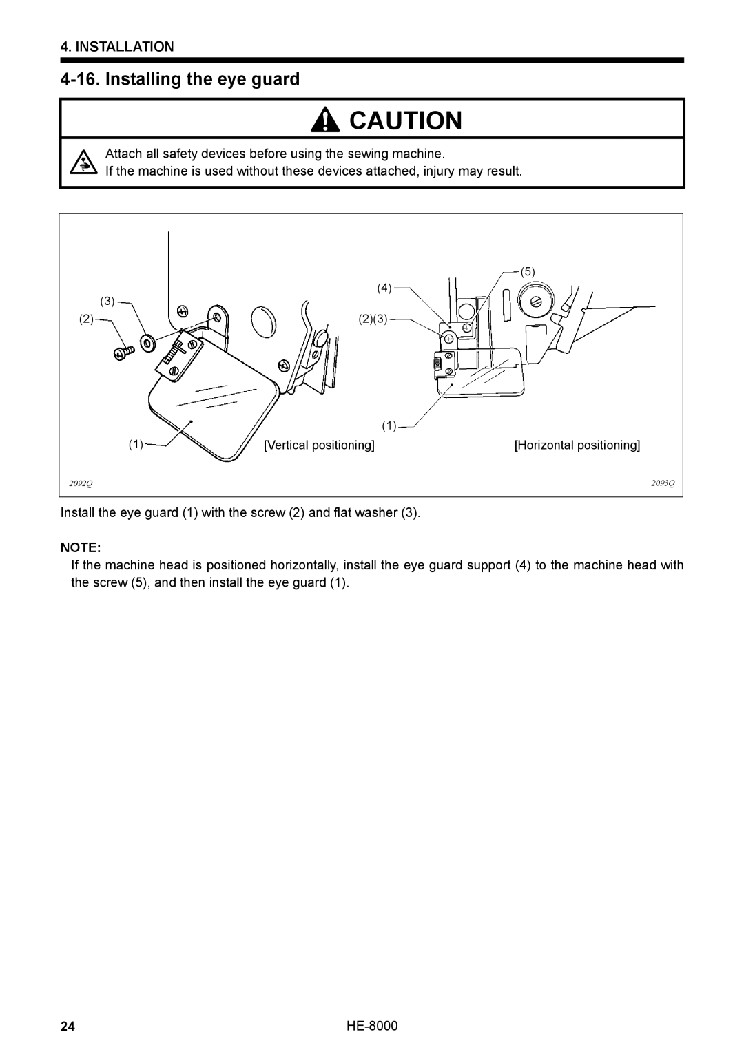 Motorola HE-8000 I, LH4-B800E instruction manual Installing the eye guard 