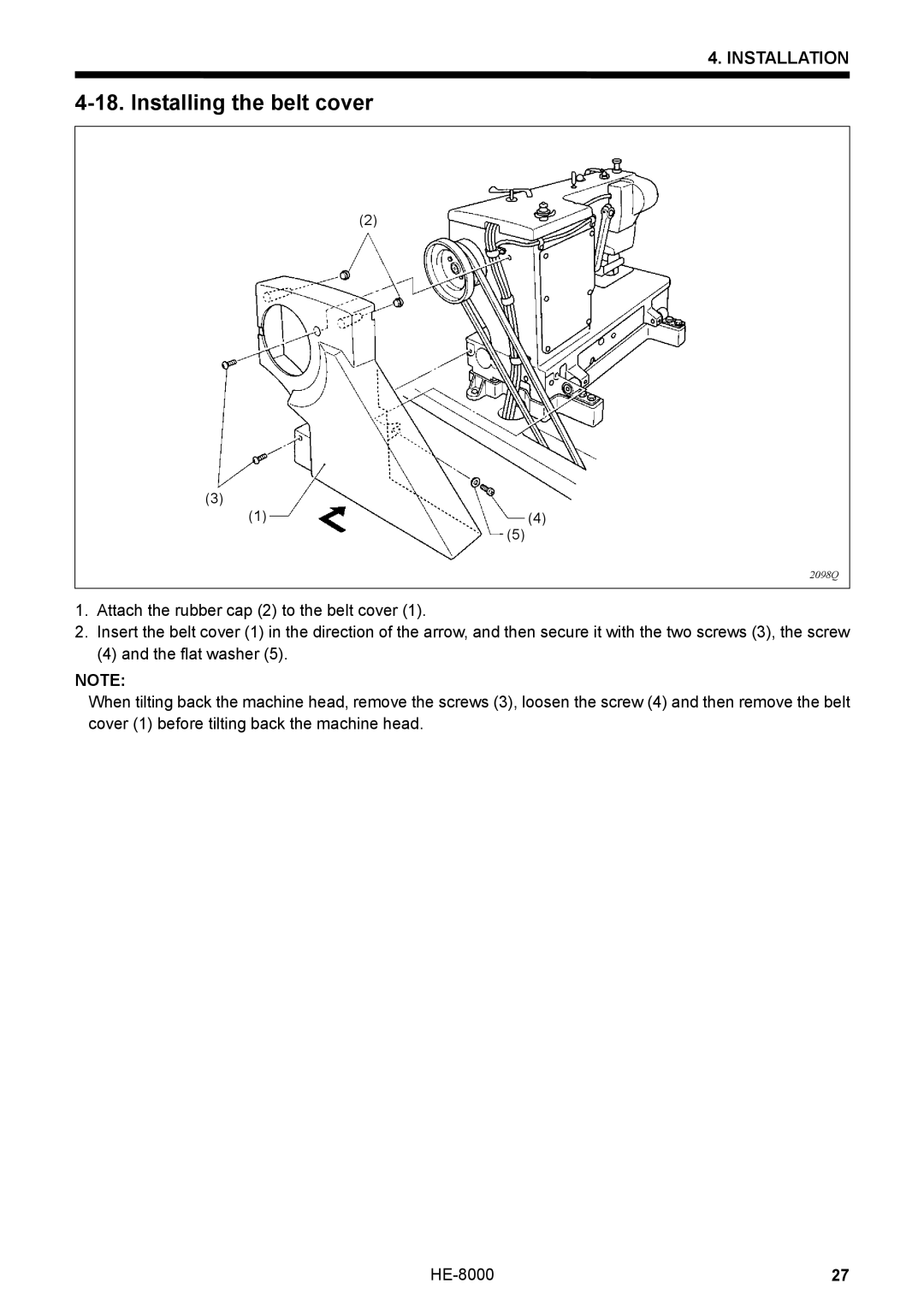 Motorola HE-8000 I, LH4-B800E instruction manual Installing the belt cover 