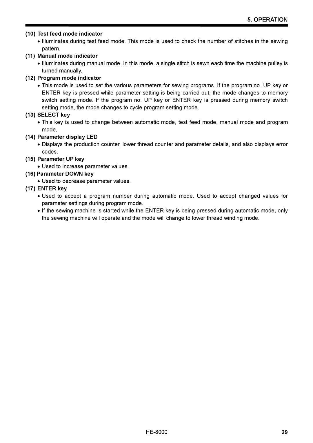 Motorola LH4-B800E Test feed mode indicator, Manual mode indicator, Program mode indicator, Select key, Parameter UP key 