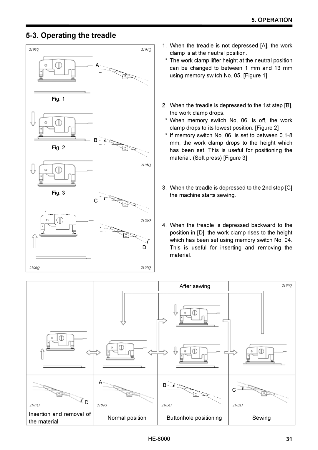 Motorola LH4-B800E, HE-8000 I instruction manual Operating the treadle 