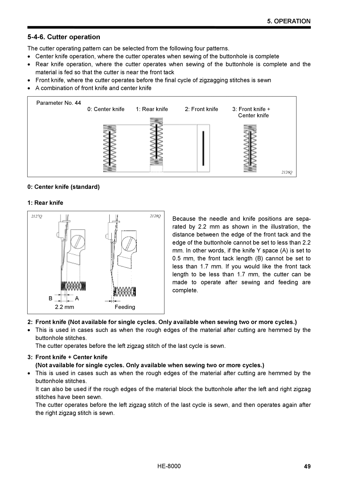 Motorola LH4-B800E, HE-8000 I instruction manual Cutter operation, Center knife standard Rear knife 