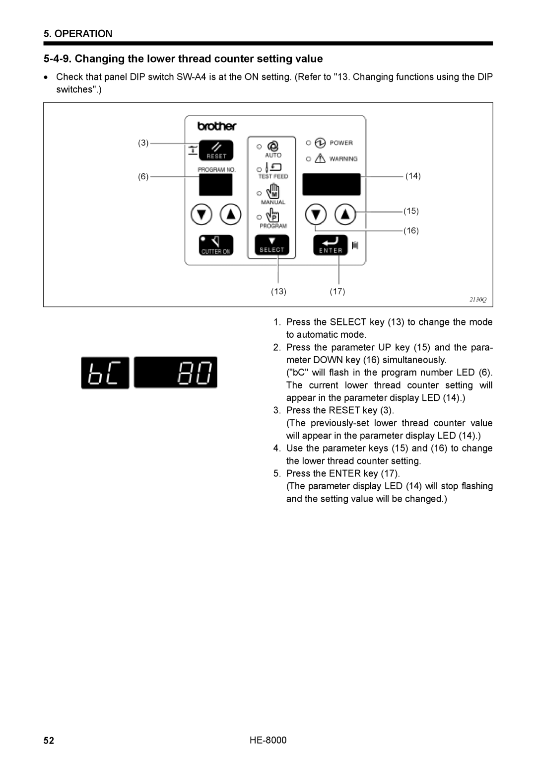 Motorola LH4-B800E, HE-8000 I instruction manual Changing the lower thread counter setting value 