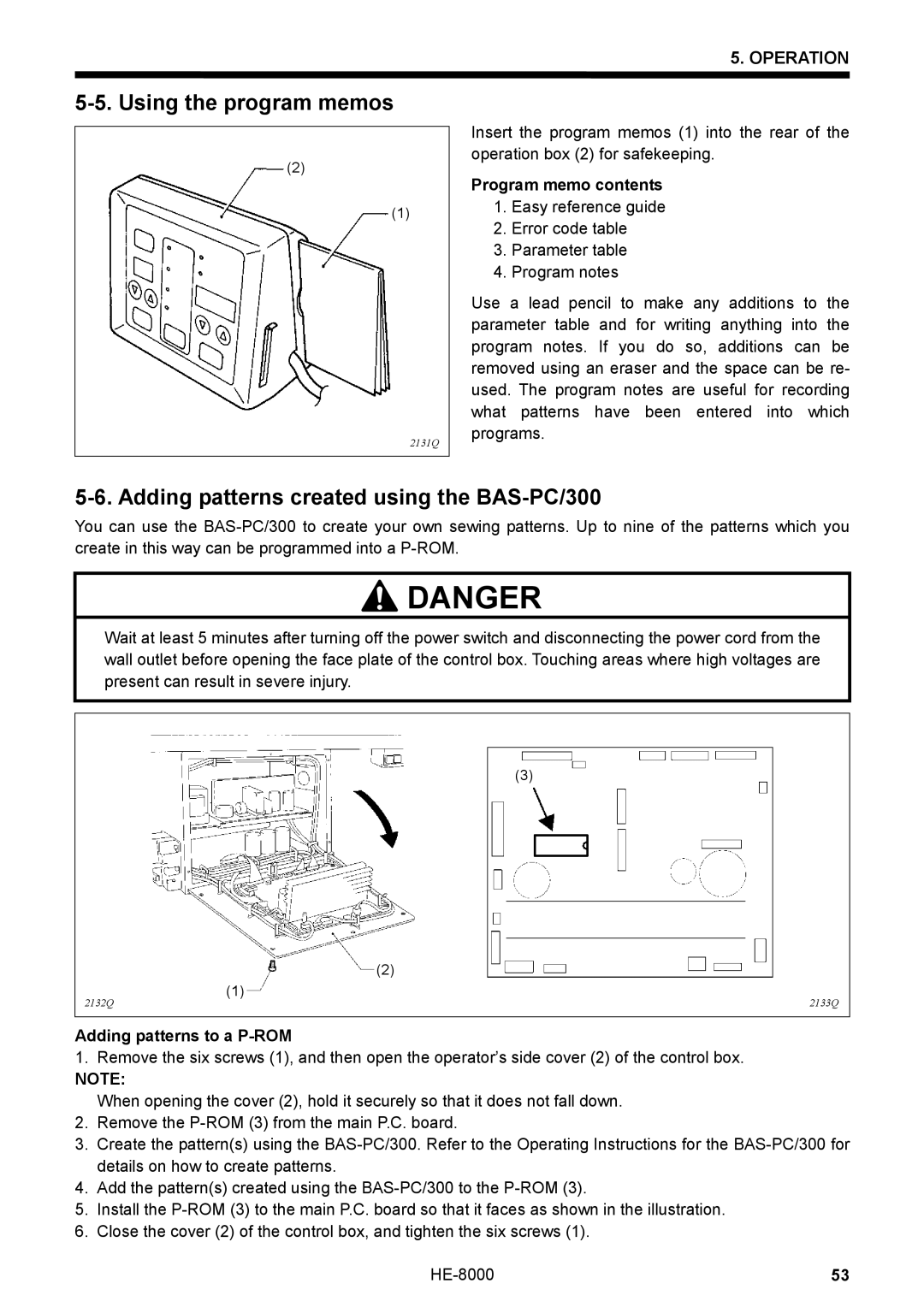 Motorola LH4-B800E, HE-8000 I Using the program memos, Adding patterns created using the BAS-PC/300, Program memo contents 