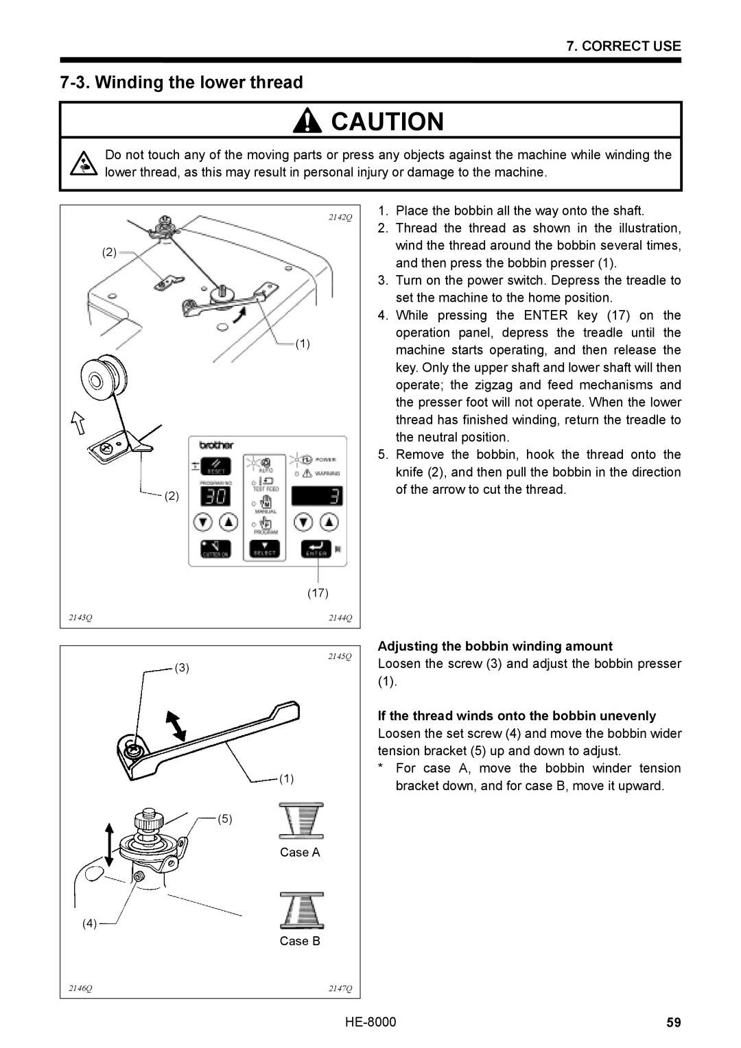 Motorola LH4-B800E, HE-8000 I instruction manual Winding the lower thread, Adjusting the bobbin winding amount 