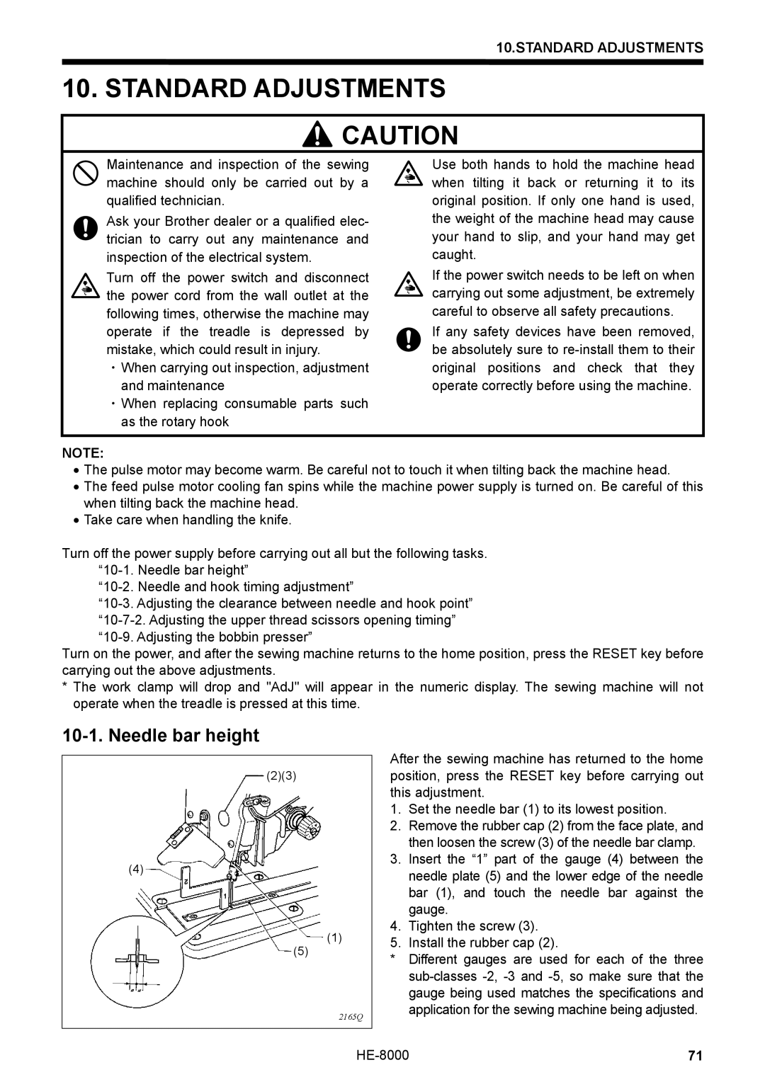 Motorola LH4-B800E, HE-8000 I instruction manual Standard Adjustments, Needle bar height 