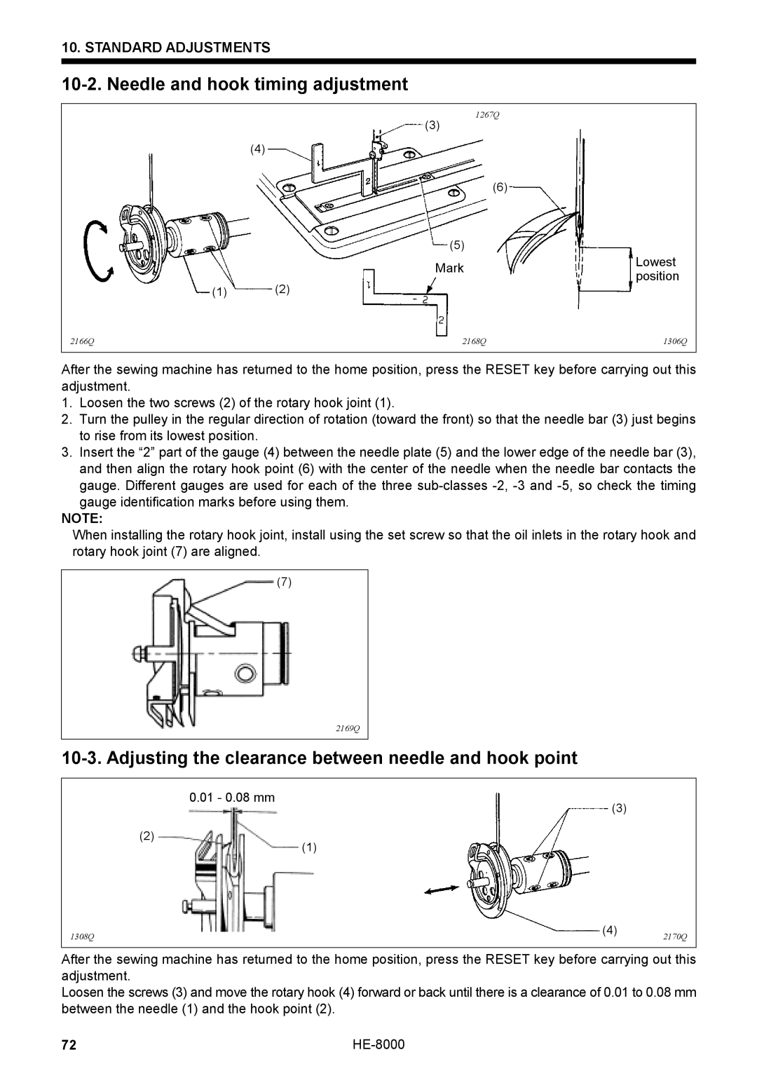 Motorola HE-8000 I, LH4-B800E Needle and hook timing adjustment, Adjusting the clearance between needle and hook point 