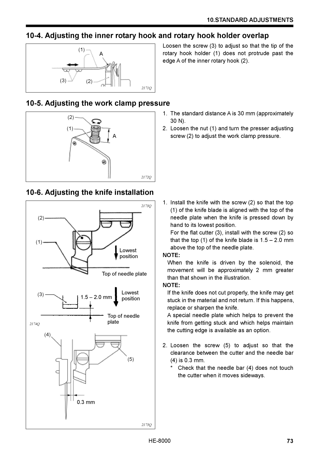 Motorola LH4-B800E, HE-8000 I instruction manual Adjusting the work clamp pressure, Adjusting the knife installation 