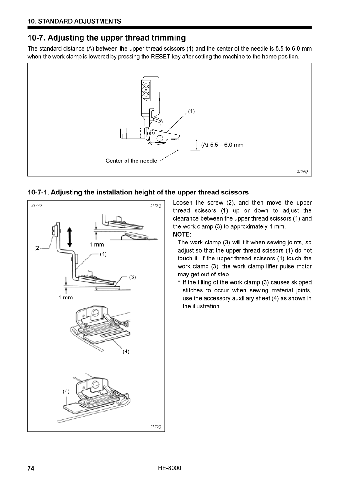 Motorola LH4-B800E, HE-8000 I instruction manual Adjusting the upper thread trimming 