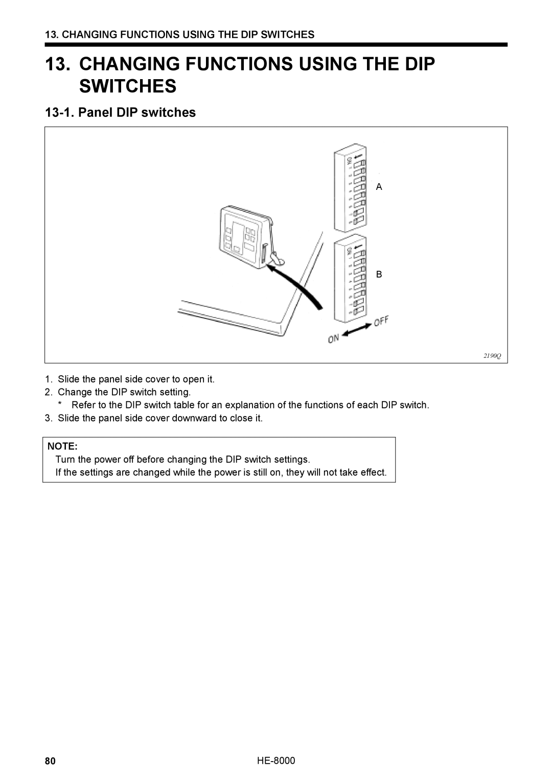 Motorola LH4-B800E, HE-8000 I instruction manual Changing Functions Using the DIP Switches, Panel DIP switches 