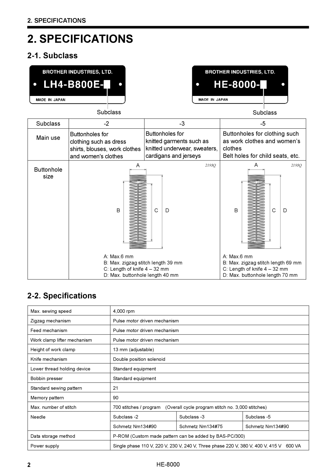 Motorola LH4-B800E, HE-8000 I instruction manual Specifications, Subclass 