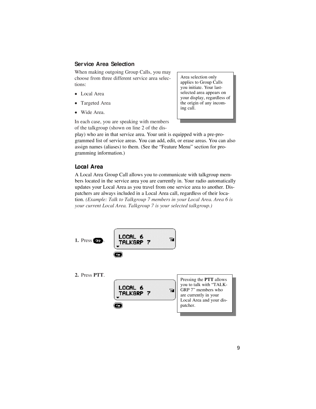 Motorola LM 3000E manual Service Area Selection, Local Area 