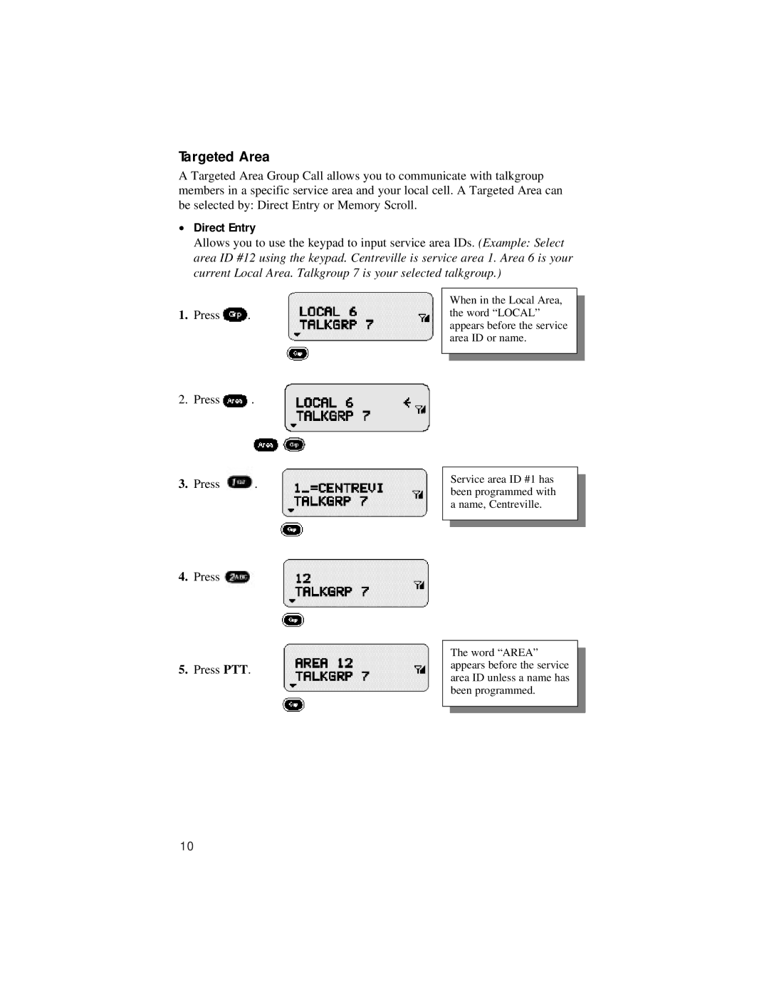 Motorola LM 3000E manual Targeted Area, Direct Entry 