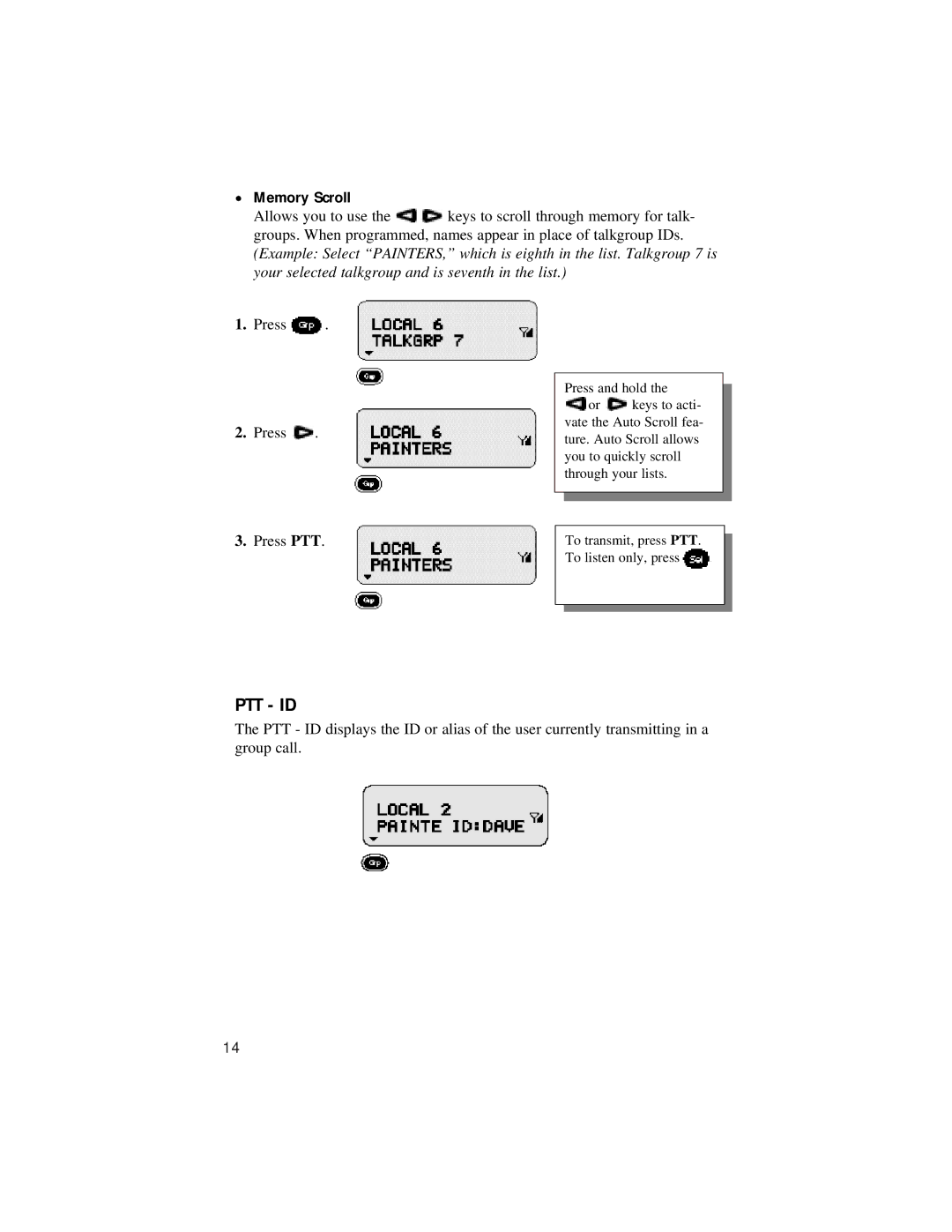 Motorola LM 3000E manual Ptt Id 