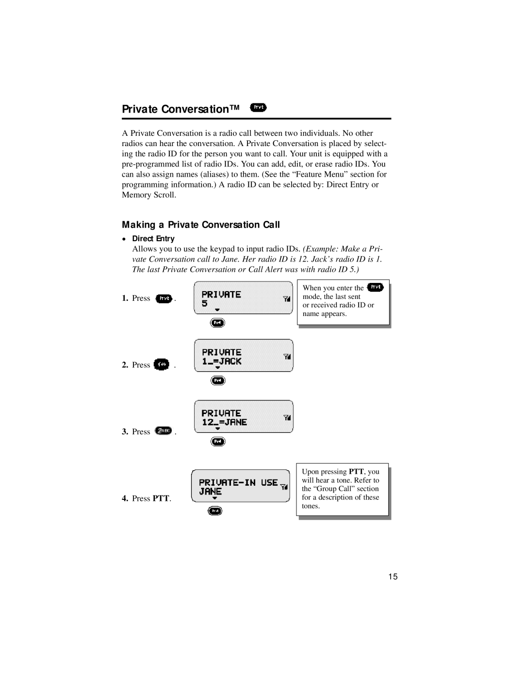 Motorola LM 3000E manual Making a Private Conversation Call 