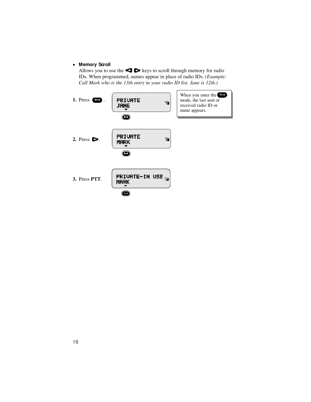 Motorola LM 3000E manual Memory Scroll 