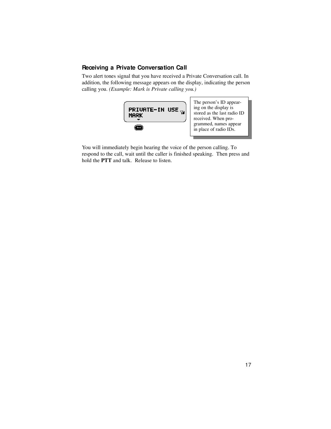 Motorola LM 3000E manual Receiving a Private Conversation Call 