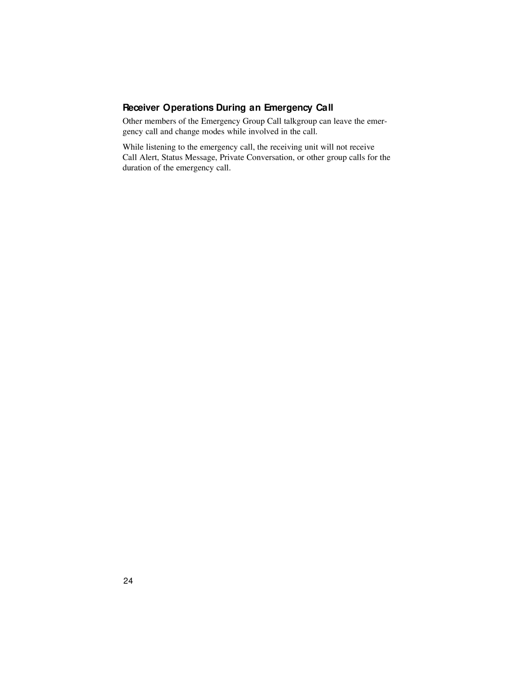 Motorola LM 3000E manual Receiver Operations During an Emergency Call 