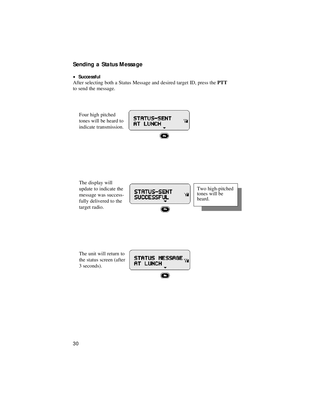 Motorola LM 3000E manual Sending a Status Message, Successful 