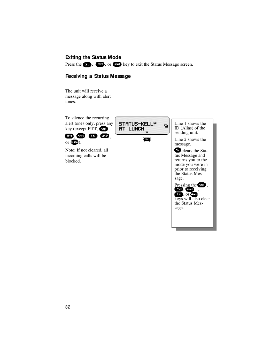 Motorola LM 3000E manual Exiting the Status Mode, Receiving a Status Message 