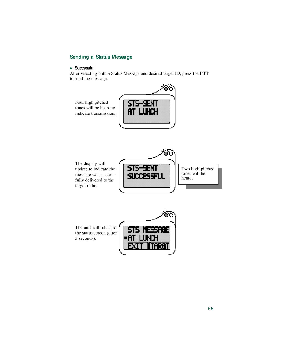 Motorola LM 3000E manual Sending a Status Message, Successful 