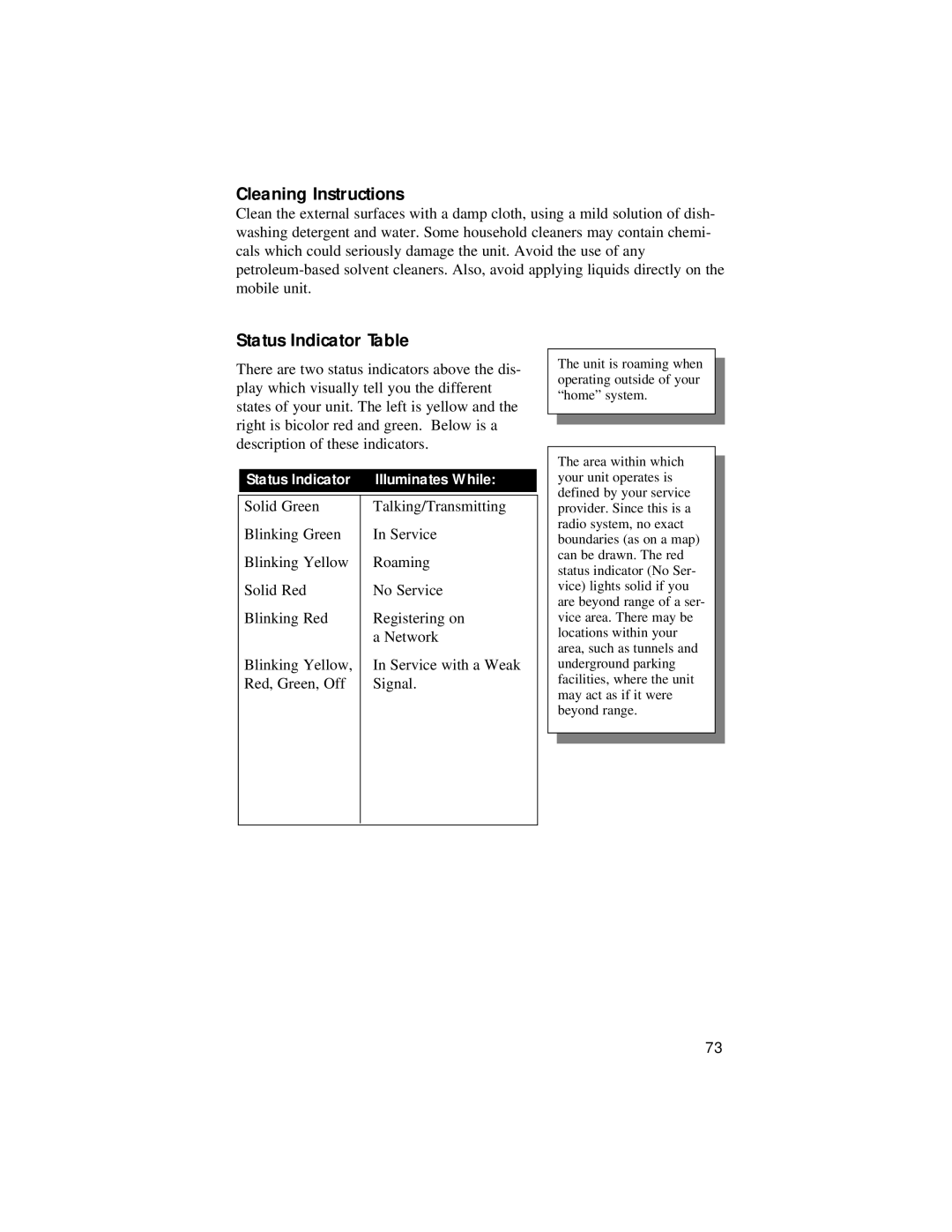 Motorola LM 3000E manual Cleaning Instructions, Status Indicator Table 