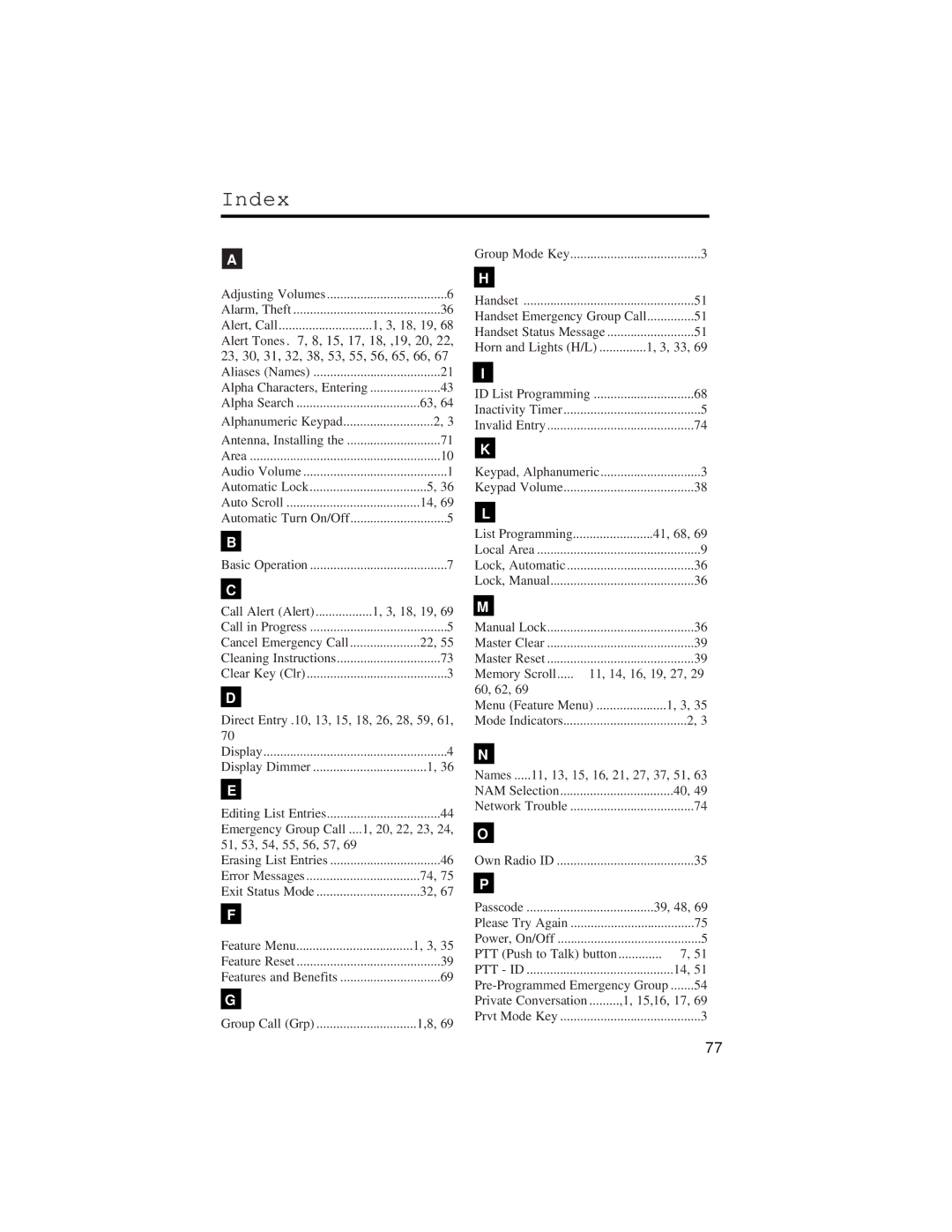 Motorola LM 3000E manual Index 