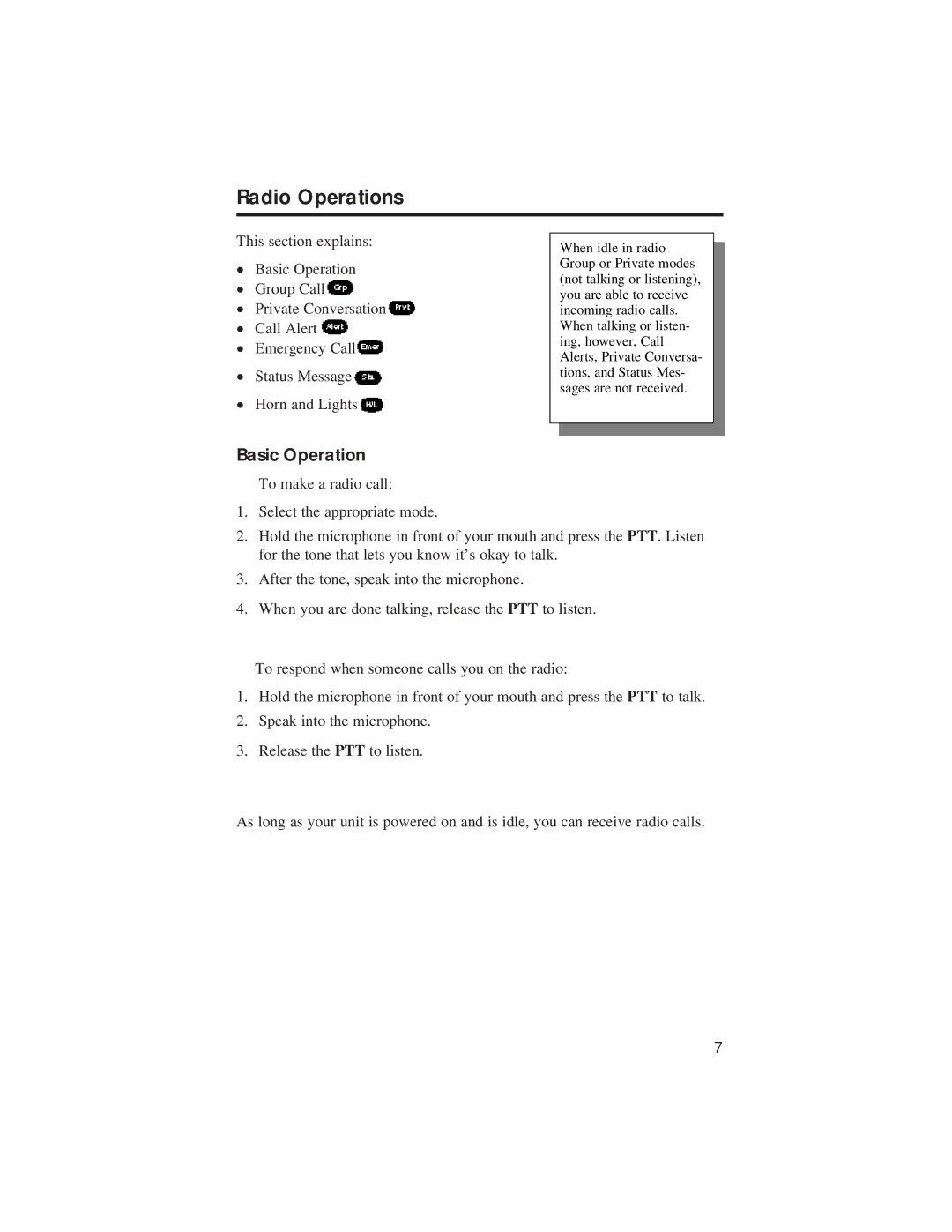 Motorola LM 3000E manual Radio Operations, Basic Operation 