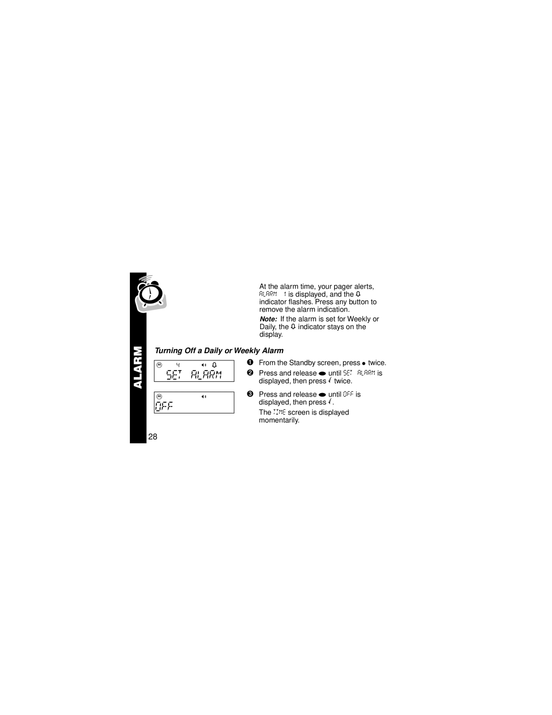 Motorola LS350 manual SET Alarm OFF 