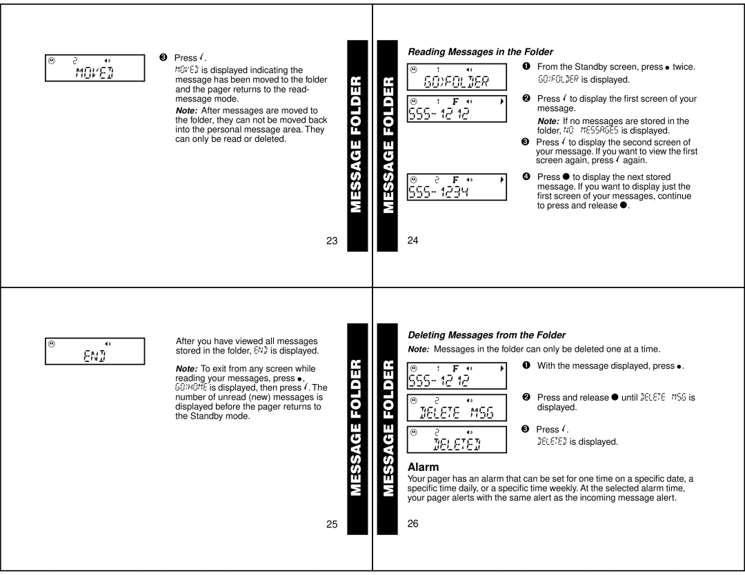 Motorola LS550 manual Message Folder, Moved, Gofolder, Alarm 