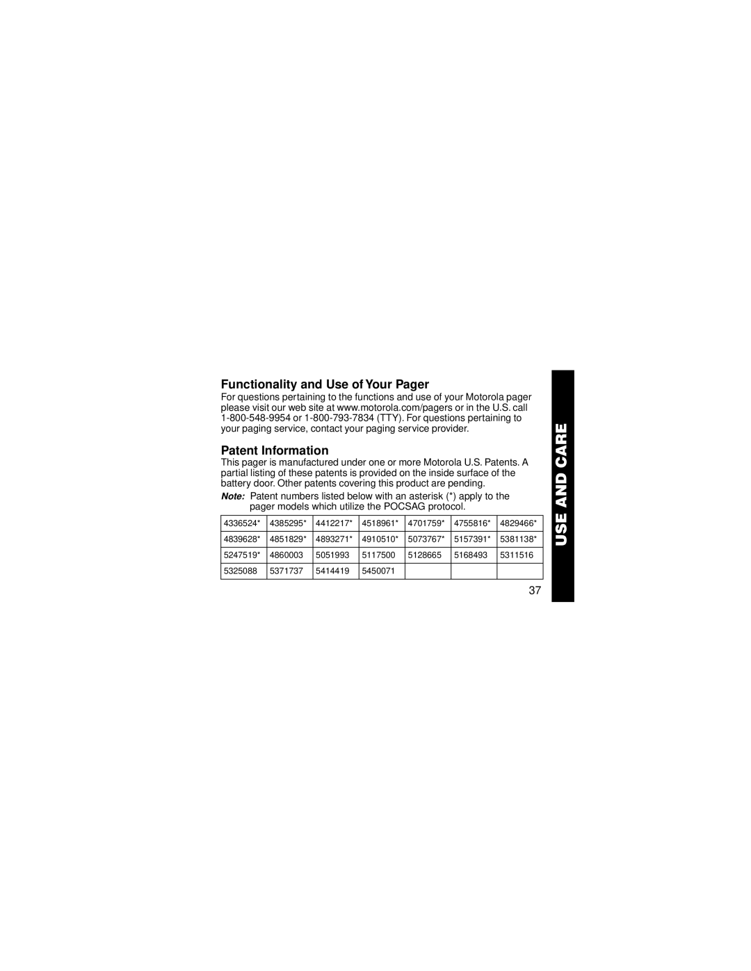 Motorola LS750 manual Functionality and Use of Your Pager Patent Information 