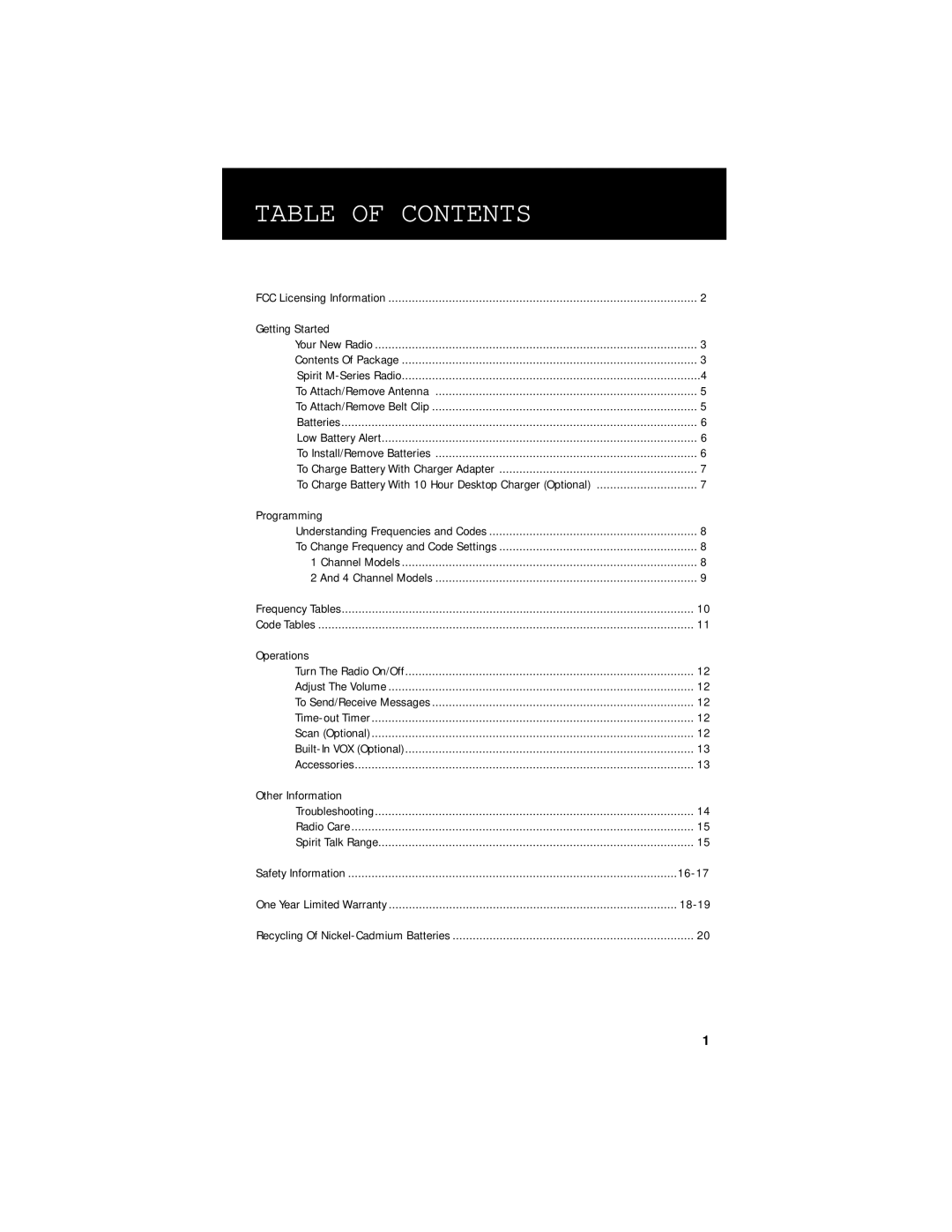 Motorola M-Series owner manual Table of Contents 