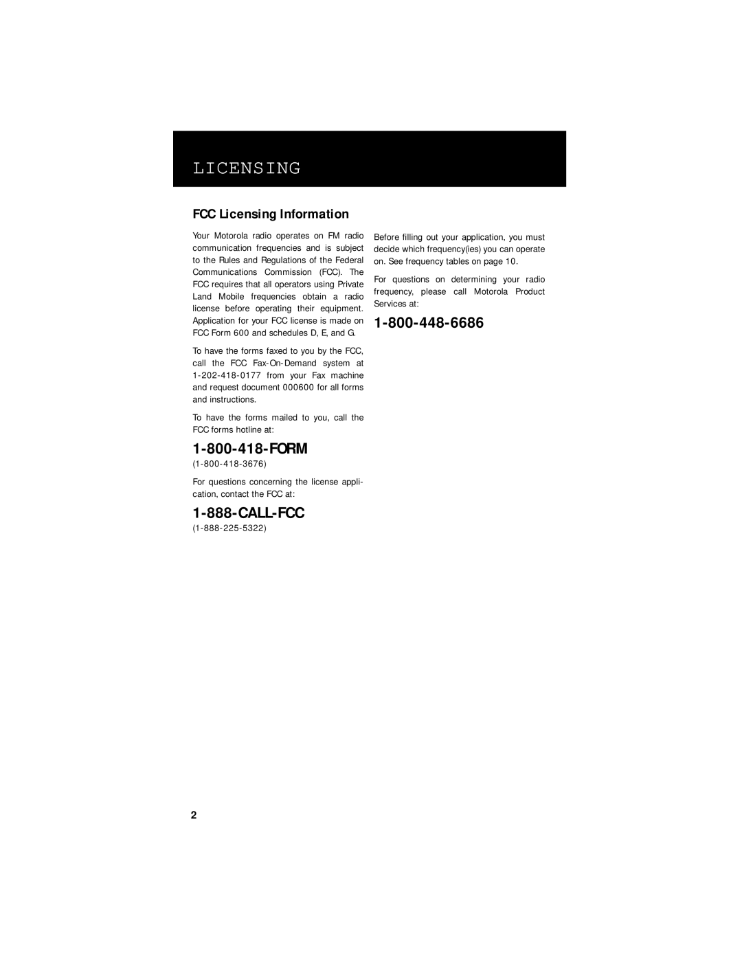 Motorola M-Series owner manual FCC Licensing Information 