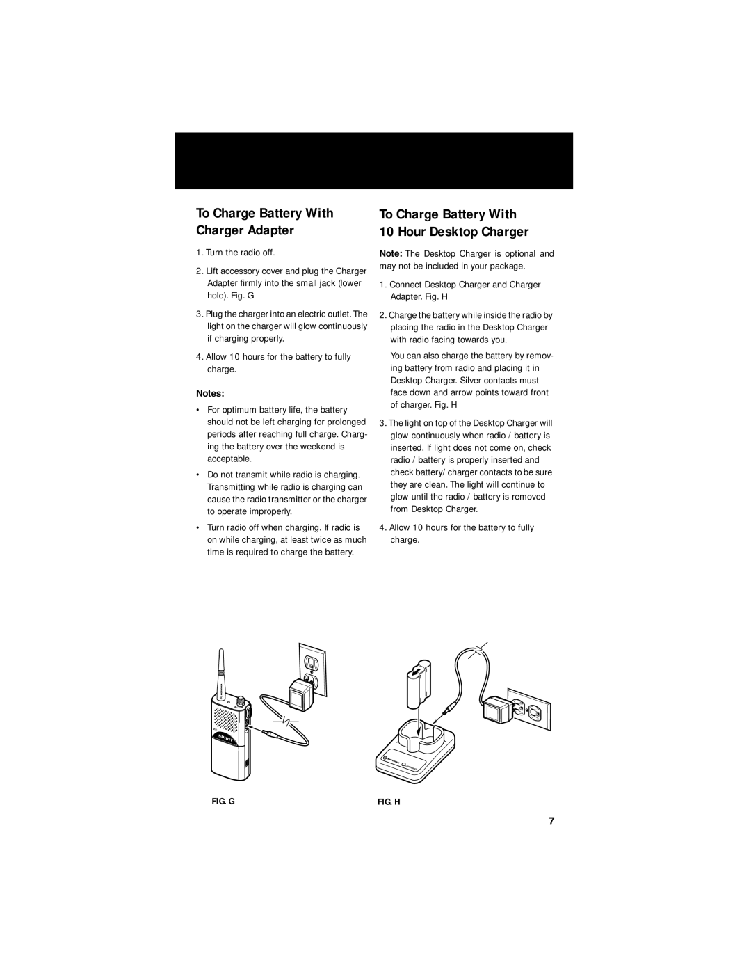 Motorola M-Series owner manual To Charge Battery With Charger Adapter, To Charge Battery With 10 Hour Desktop Charger 