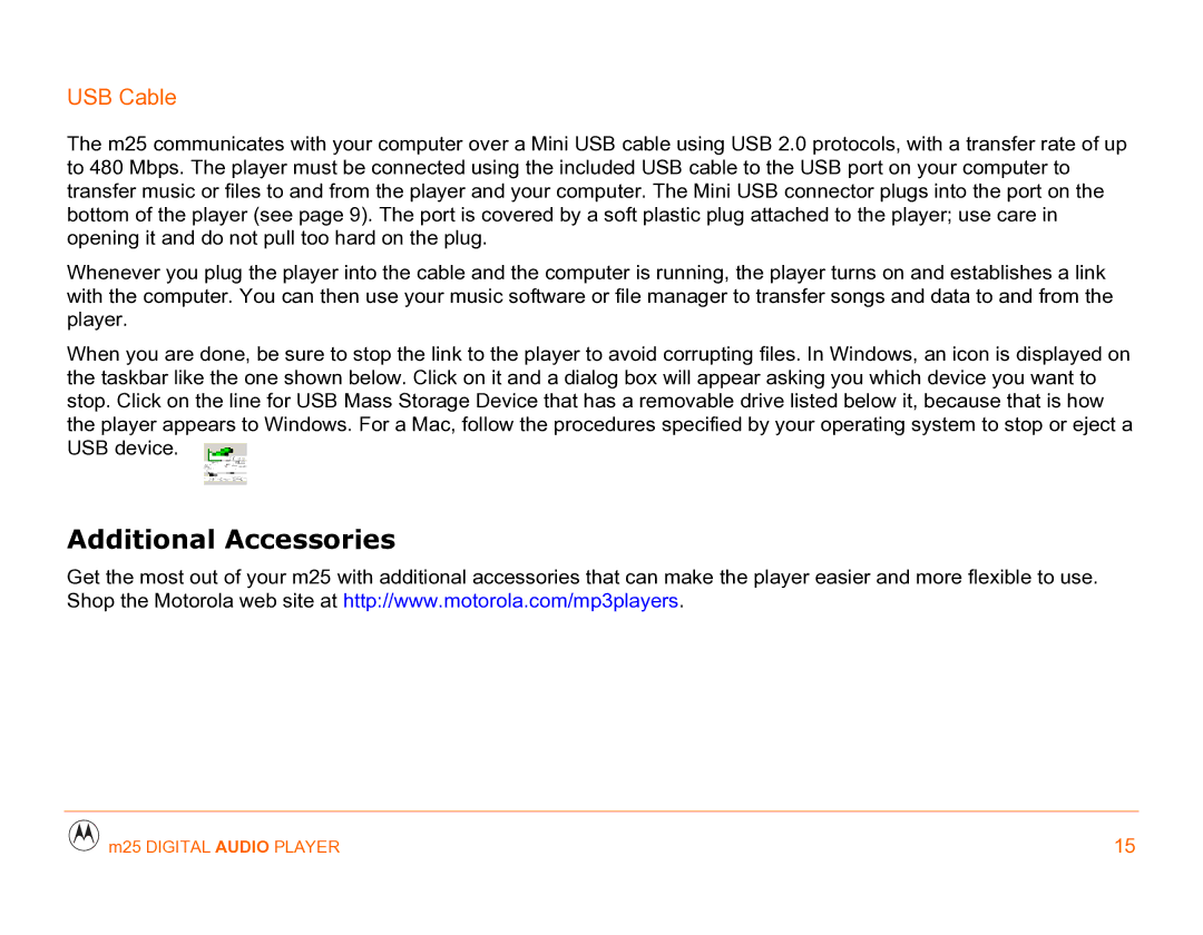 Motorola m25 manual Additional Accessories, USB Cable 