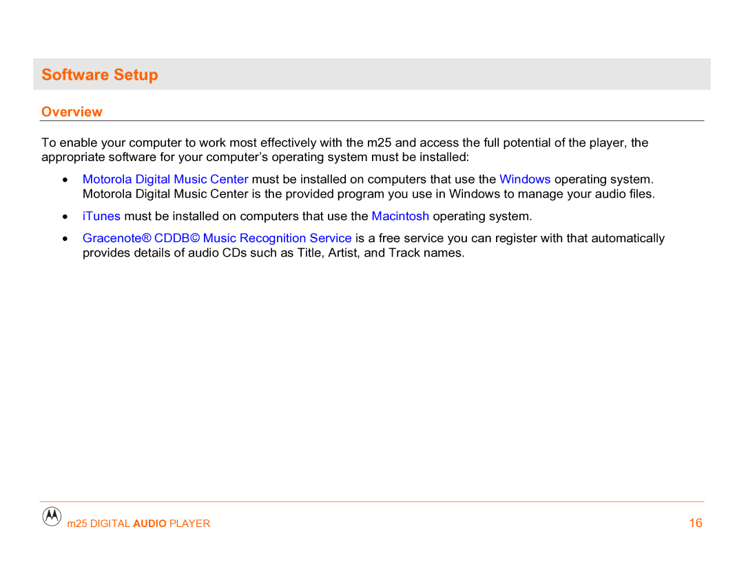 Motorola m25 manual Software Setup, Overview 