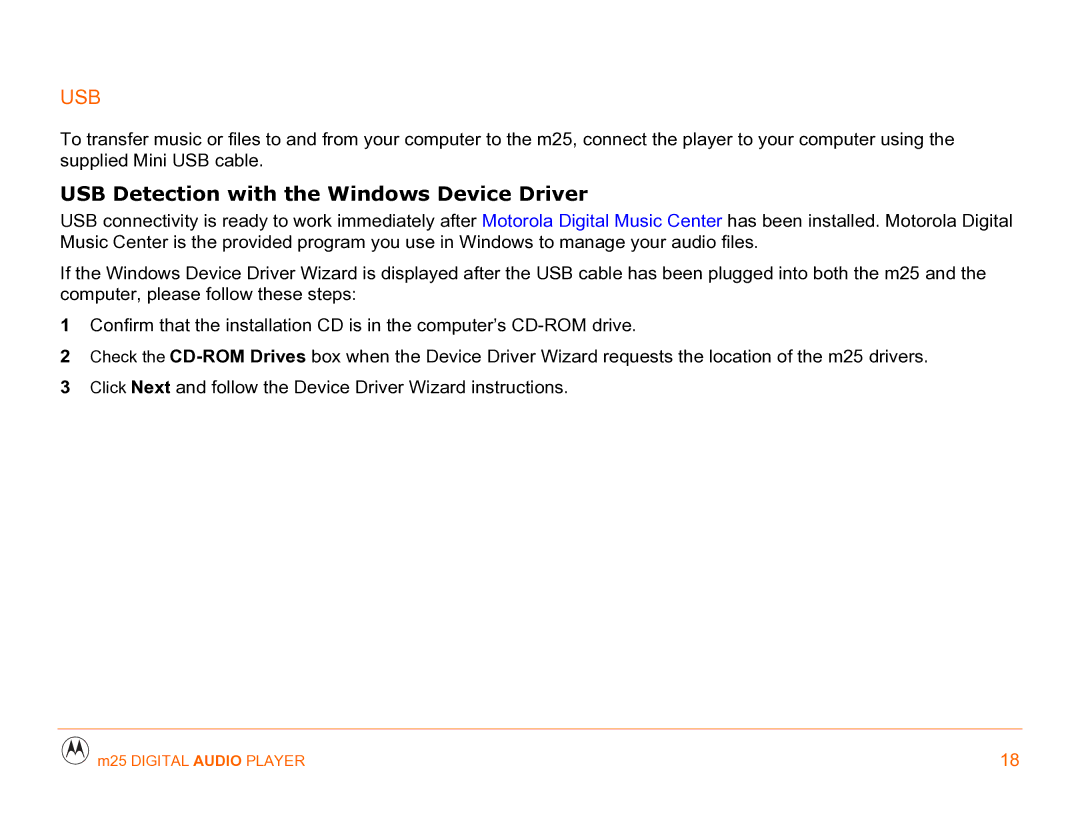 Motorola m25 manual USB Detection with the Windows Device Driver 