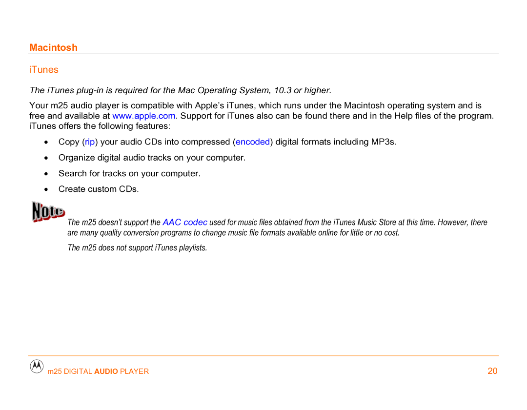 Motorola m25 manual Macintosh, ITunes 
