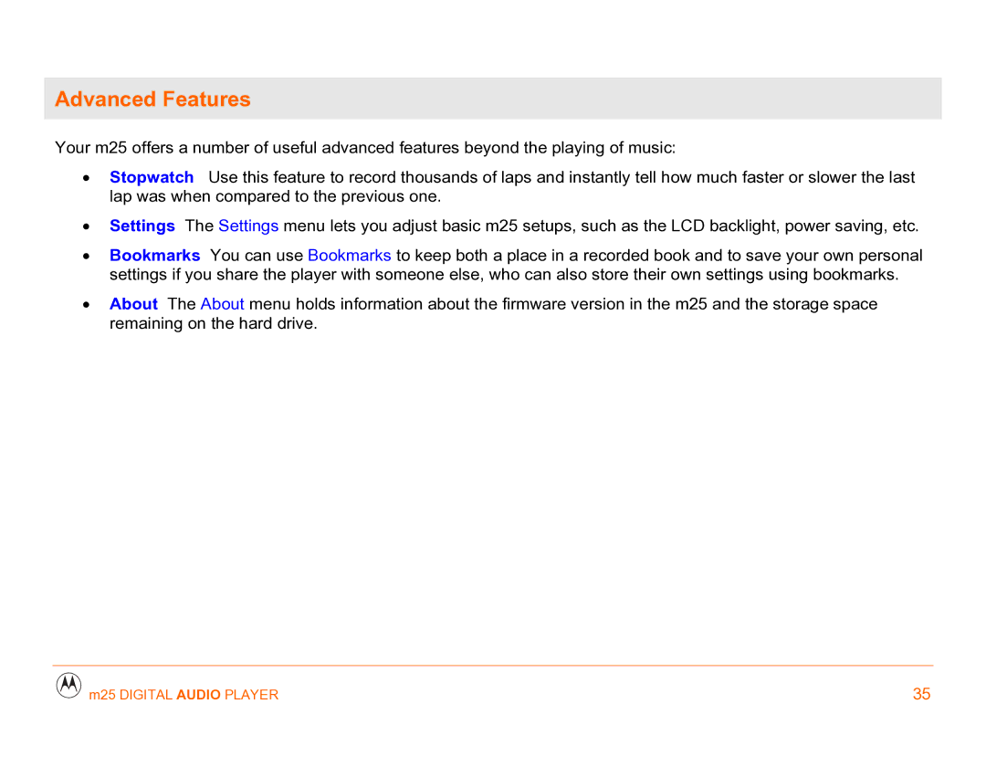Motorola m25 manual Advanced Features 