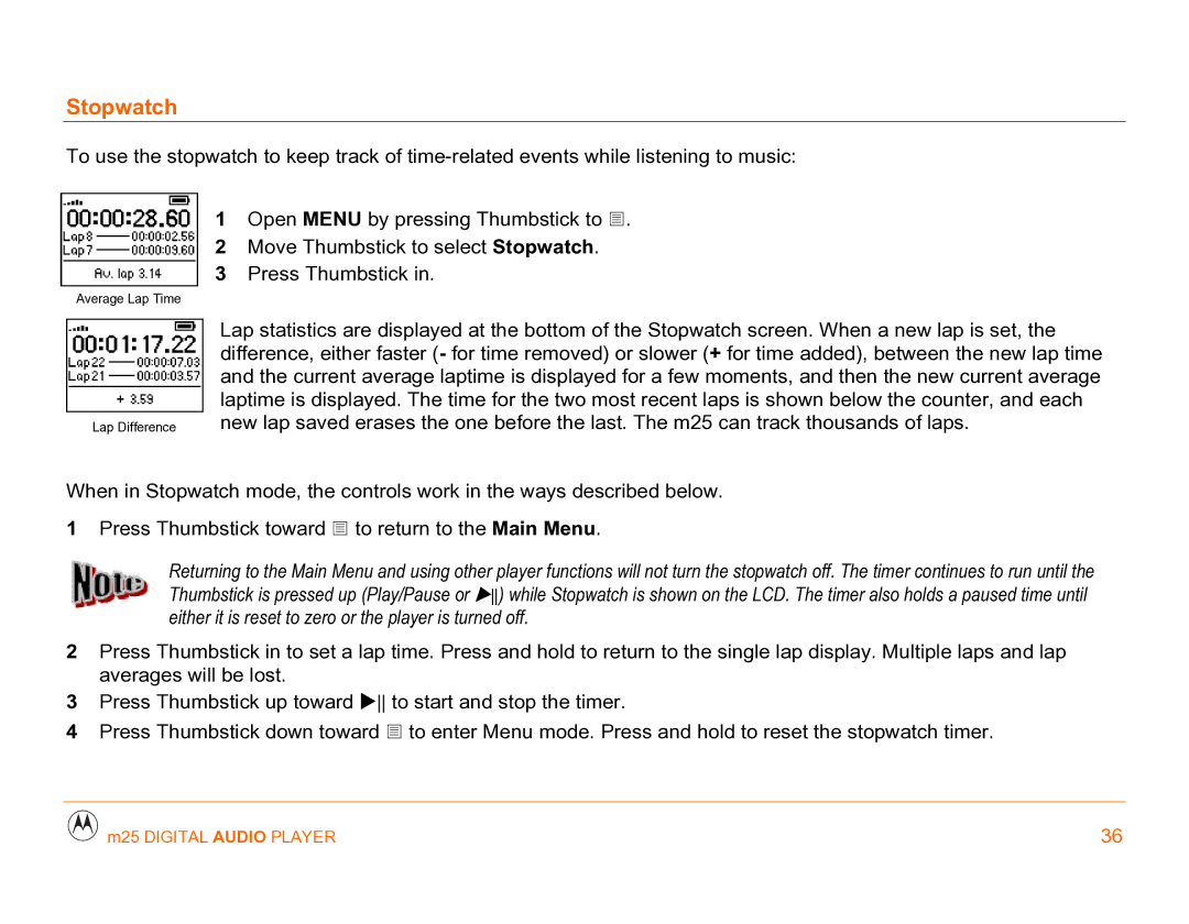 Motorola m25 manual Stopwatch 