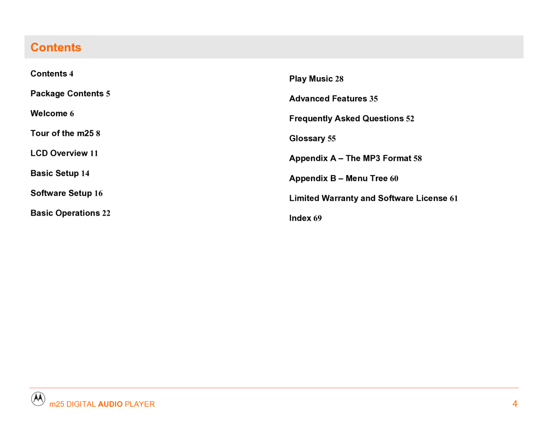 Motorola m25 manual Contents 