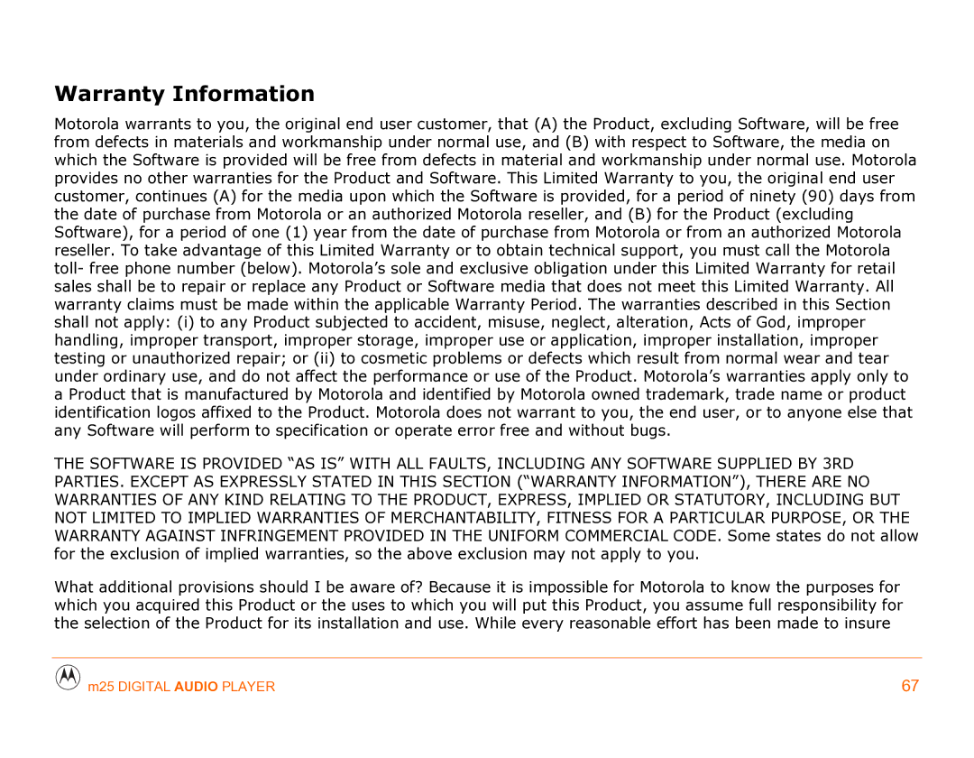 Motorola m25 manual Warranty Information 