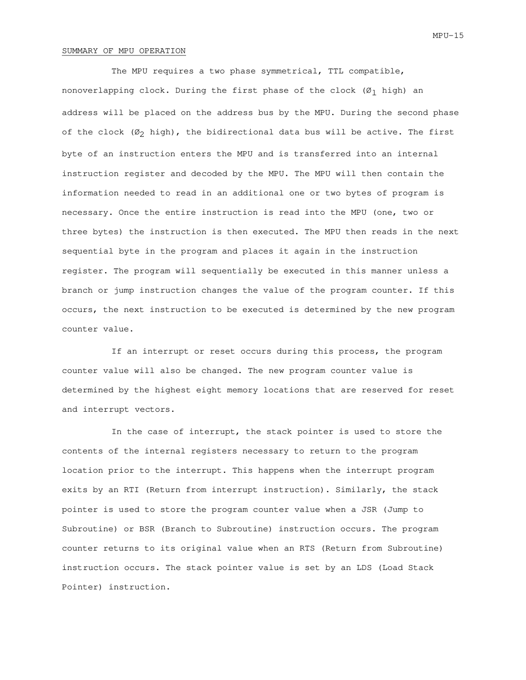 Motorola M6800 manual Summary of MPU Operation 